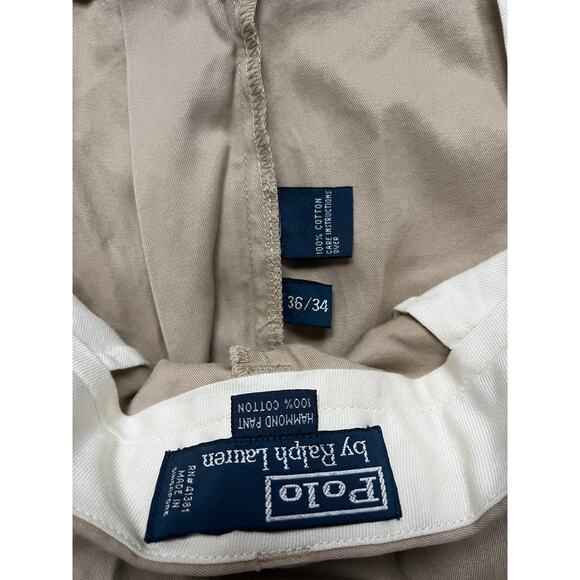 Polo by Ralph Lauren Hammond Pleated Chino Trouser Pants Beige Men's Size 36x34 - Picture 7 of 7